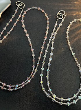 高级感水晶串珠斜挎挂脖背带链通用所有包包ccd相机斜挎链