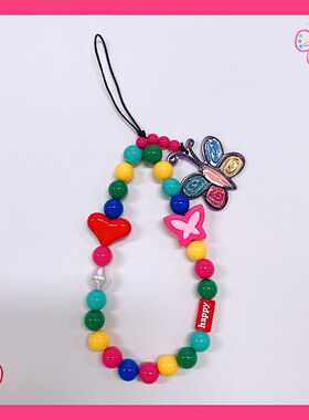 原创手工y2k串珠手机链童趣彩色蝴蝶彩珠ccd相机链挂饰字母定制