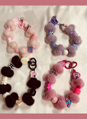 少女心彩虹爱心珠壳挂链潮女百搭包包手提链ccd相机链钥匙链