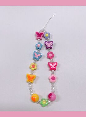 泰式电镀渐变色蝴蝶DIY手工串珠手机链手机壳挂件ccd相机链欧美女