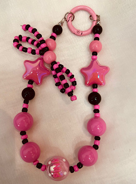 Y2K玫红手机链辣妹甜酷手机挂件玫粉ccd挂件日韩J时代星星蝴蝶结