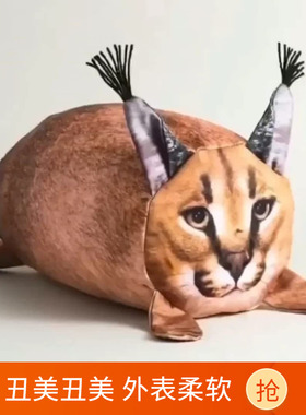 跨境新款big floppa plush毛绒仿真印花狞猫抱枕猫咪公仔礼物