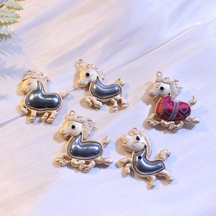 新年宋锦吉祥马挂件底托保色电镀手工diy吊坠底胚材料包配件批发