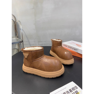 短筒面包大头鞋 加绒保暖棉鞋 子 新款 卡皮巴拉厚底雪地靴女2024冬季