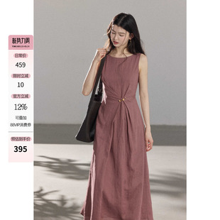 通勤1oo亚麻连衣裙女无袖 贰羊设计 法式 岚 圆领气质感长裙 晚衫