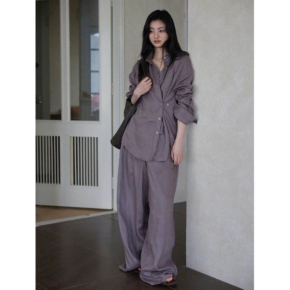 贰羊设计【拾雾】1oo亚麻松弛休闲感套装女宽松衬衫阔腿休闲长裤,女装/女士精品,时尚套装,淘宝优惠券,粉丝福利购,淘宝优惠卷