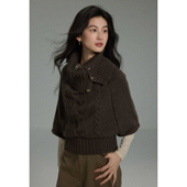 慵懒复古高级感高领斗篷针织衫 贰羊设计 忆安 女秋宽松麻花毛衣