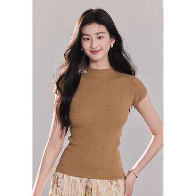 贰羊设计【絮落】微弹亲肤羊毛蚕丝混纺半高领上衣