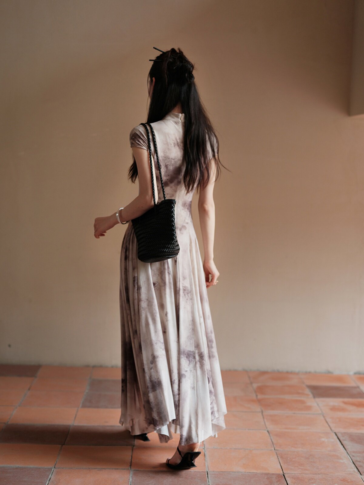 [재고] 이량 디자인 [수묵화] 국가 스타일 새로운 중국 스타일 슬림 젠 메쉬 치파오 드레스 여성 여름