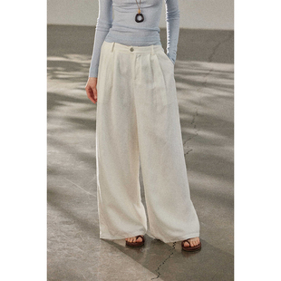 拖地裤 贰羊设计 女高级感长裤 高腰棉麻阔腿休闲裤 百搭春 不知客