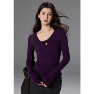 贰羊设计【茄韵】设计感扭结针织衫女紫色知性优雅修身气质感上衣