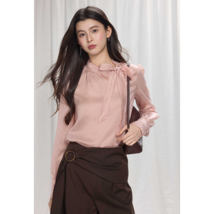 女光泽感宽松气质感上衣 通勤风系结飘带雪纺衬衫 贰羊设计 沐恬