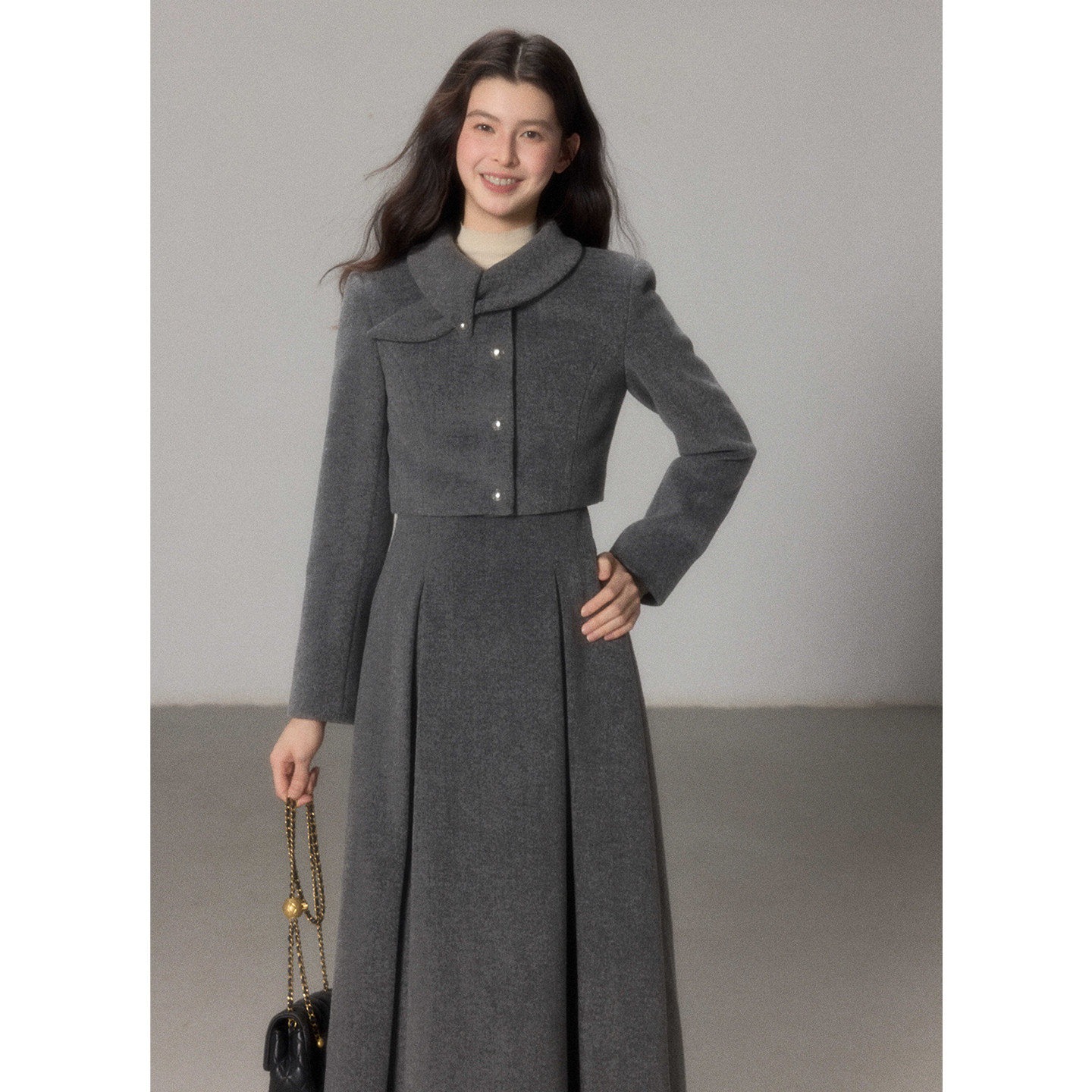 贰羊设计【慕予】高级感气质知识分子毛呢套装女短外套修身背带裙,女装/女士精品,短外套,淘宝优惠券,粉丝福利购,淘宝优惠卷