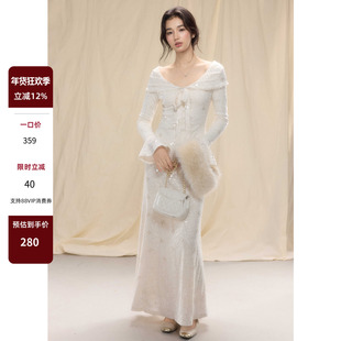 贰羊设计【舒鸢】复古温柔气质亮片连衣裙女微鱼尾修身宴会礼服裙