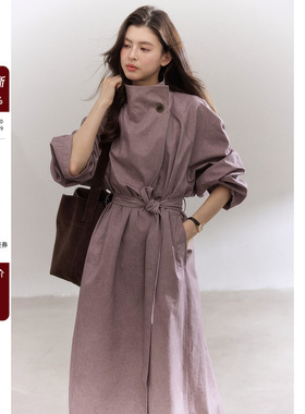 贰羊设计【紫芙】知识分子风紫色高级感风衣外套女秋炒色极简大衣