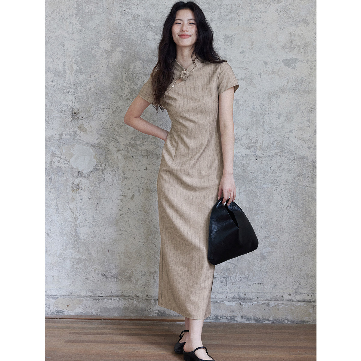 贰羊设计【温芷】新中式国风双色条纹短袖夏旗袍连衣裙女修身气质,女装/女士精品,旗袍,淘宝优惠券,粉丝福利购,淘宝优惠卷