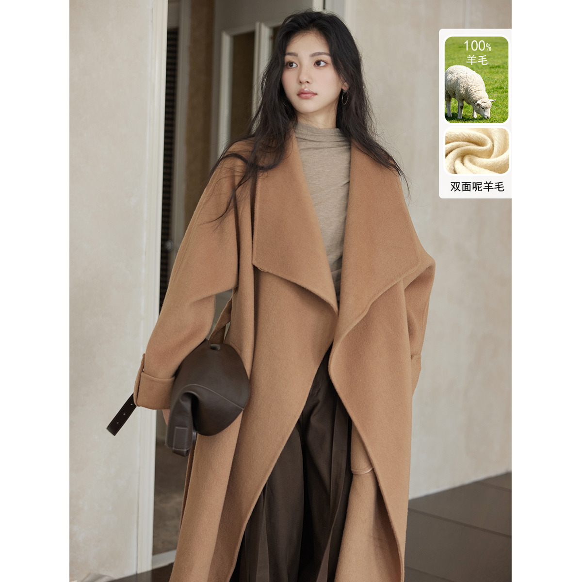 贰羊设计【声笙】国风新中式100羊毛极简高级风翻领大衣外套秋冬