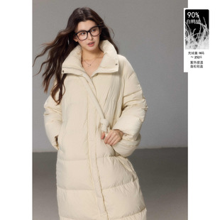 贰羊设计【溪月宁】冬加厚90白鸭绒黑色羽绒服女配包膝长外套