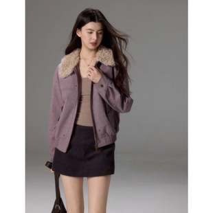 夹克外套女独特晕染紫色工装 高级感翻领工装 棉服 安沐 贰羊设计