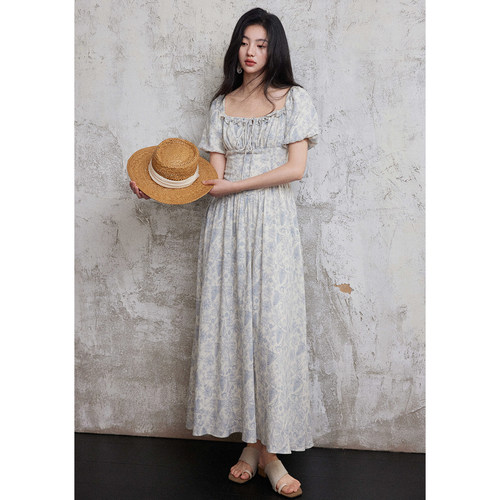 度假风法式茶歇棉麻连衣裙