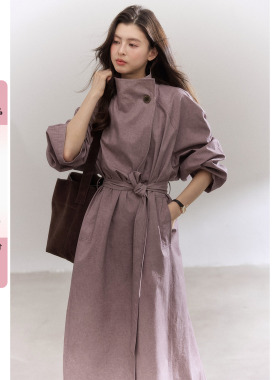 贰羊设计【紫芙】知识分子风紫色高级感风衣外套女春炒色极简大衣