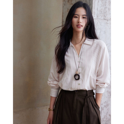 粉白条松弛简约通勤衬衫