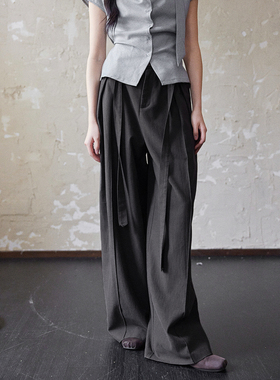 贰羊设计【司遥】天丝棉灰色阔腿裤女宽松慵懒垂感西装拖地裤长裤