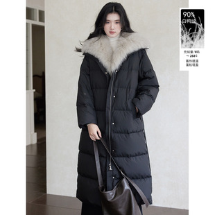 外套 高质感蓝狐毛领保暖90白鸭绒羽绒服黑色长款 贰羊设计 洛枳