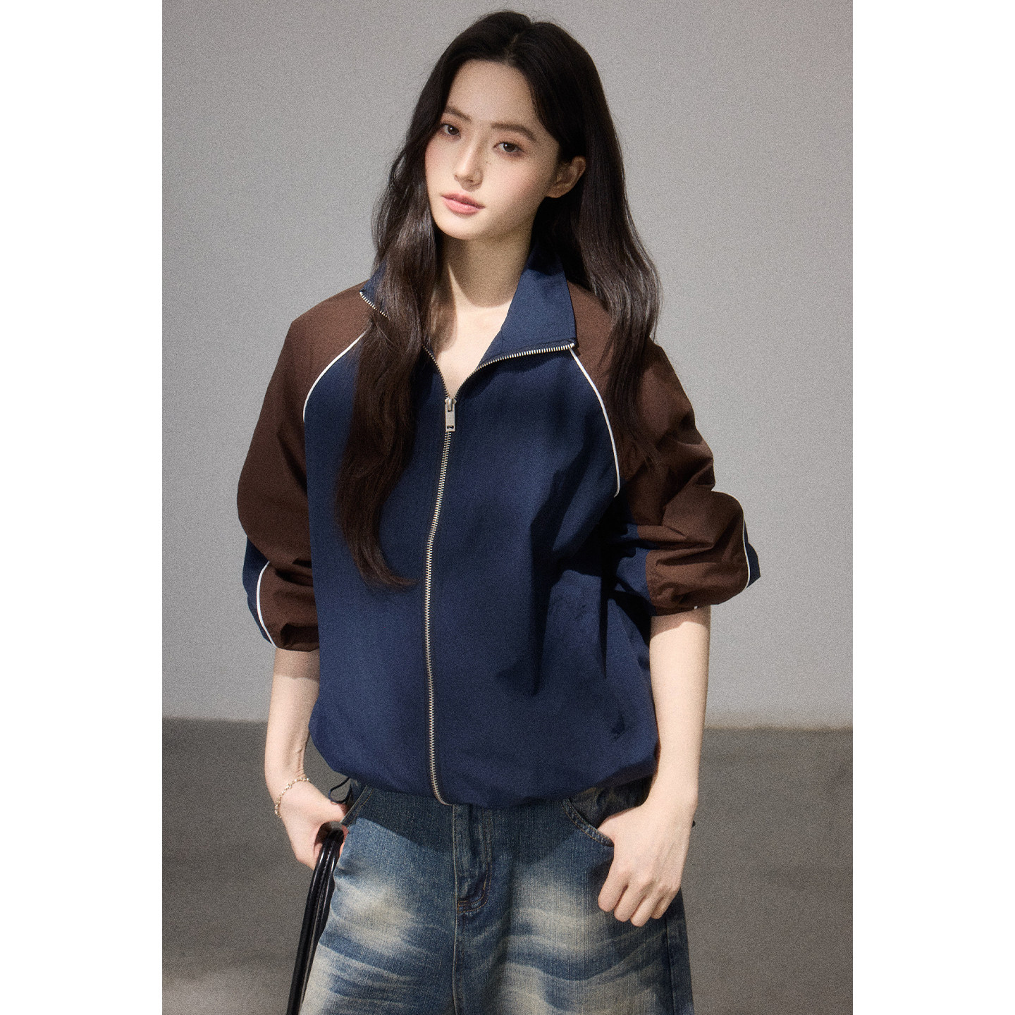 贰羊设计【言溪】复古撞色拼接棒球服女秋季短款宽松防风夹克外套