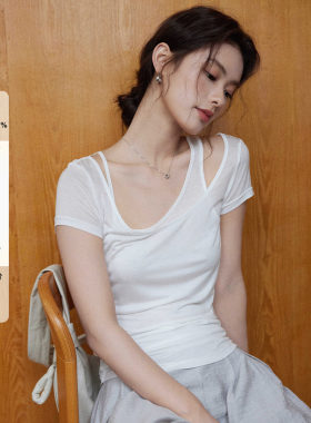清冷感微透薄款莱赛尔假两件T恤