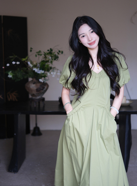 现货TYANG贰羊【琼予】国风新中式v领连衣裙女收腰设计感短袖夏季