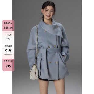 贰羊设计【风絮】高级千金感收腰羊毛大衣女加厚围脖领短款呢外套