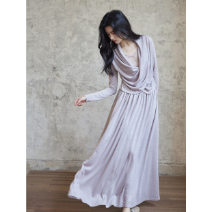 贰羊设计 交叉荡领蕾丝针织假两件连衣裙女气质设计感长裙 栀莜