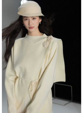 贰羊设计【简曦】贵气千金感手工钩织花朵圆领毛衣女高级气质上衣