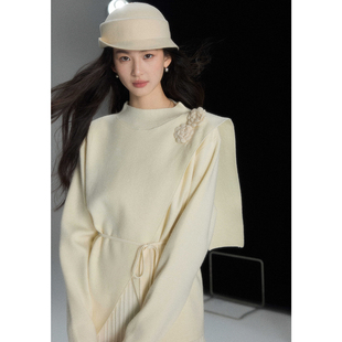 贰羊设计【简曦】贵气千金感手工钩织花朵圆领毛衣女高级气质上衣