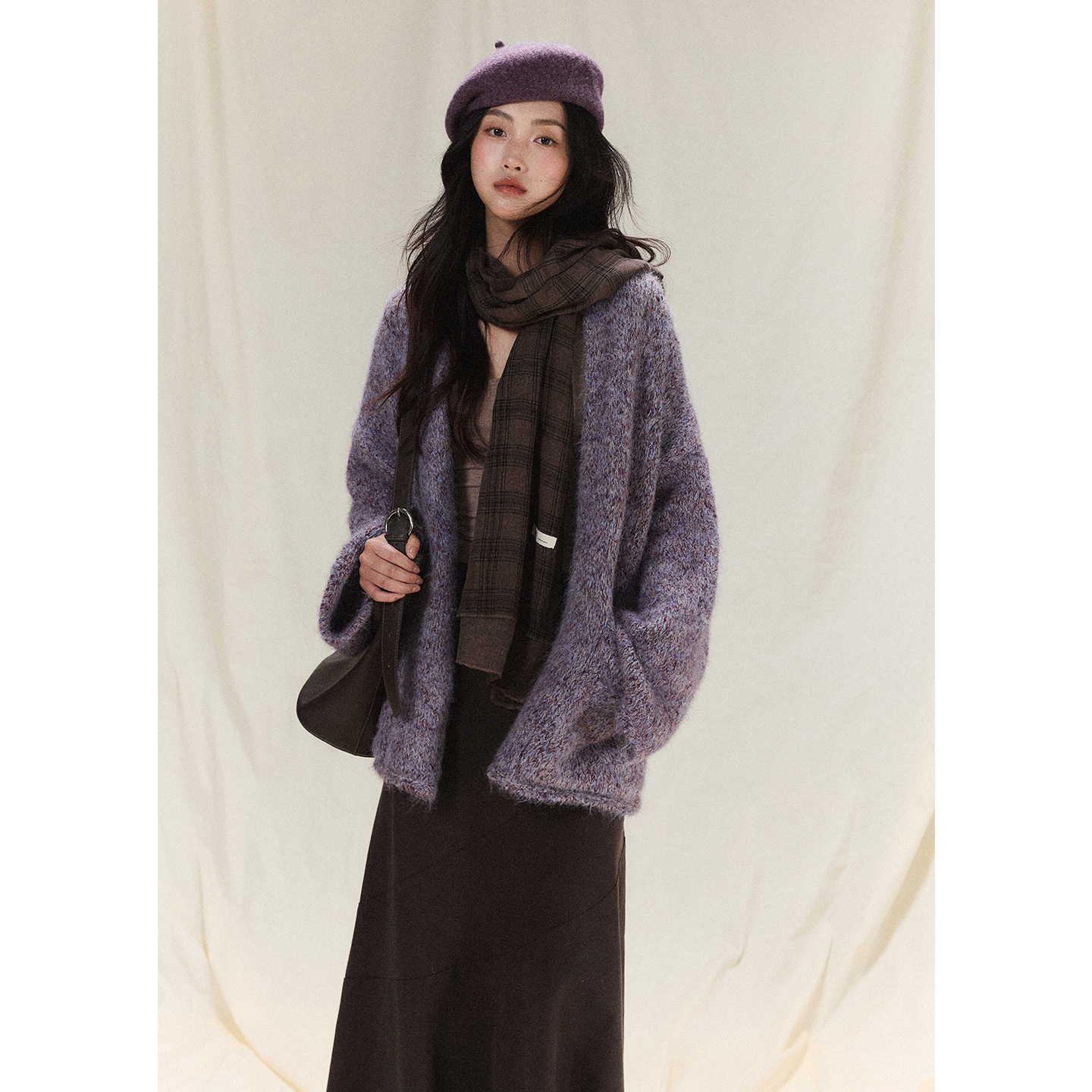 贰羊设计【惊秋】慵懒风高级紫色宽松毛衣开衫女复古加厚秋冬外套