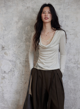 贰羊设计【予沁】假两件荡v领蕾丝针织衫上衣女2026春季气质长袖