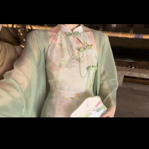 新中式挂脖改良旗袍禅意修身