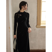 复古渐变刺绣哑光丝绒斜襟改良旗袍 舒禾 贰羊设计 现货7折