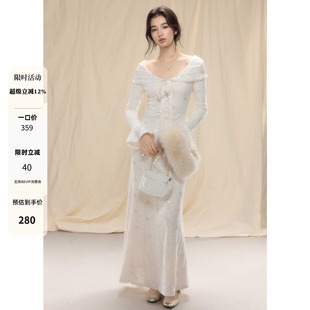 贰羊设计【舒鸢】复古温柔气质亮片连衣裙女微鱼尾修身宴会礼服裙