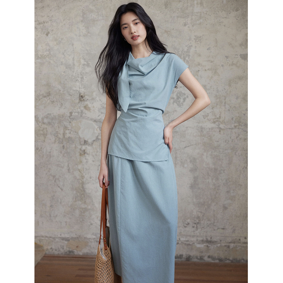 特调蓝色天丝棉设计感套装