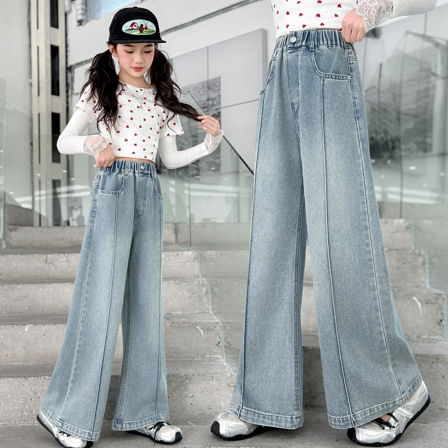 女童春秋牛仔裤2026新款韩版时尚中大童百搭宽松阔腿裤初中生长裤,童装/婴儿装/亲子装,儿童牛仔裤,淘宝优惠券,粉丝福利购,淘宝优惠卷