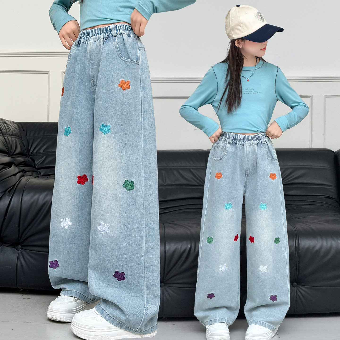 刺绣牛仔裤女童春装宽松阔腿裤2026新款中大童显瘦长裤中学生裤子,童装/婴儿装/亲子装,儿童牛仔裤,淘宝优惠券,粉丝福利购,淘宝优惠卷