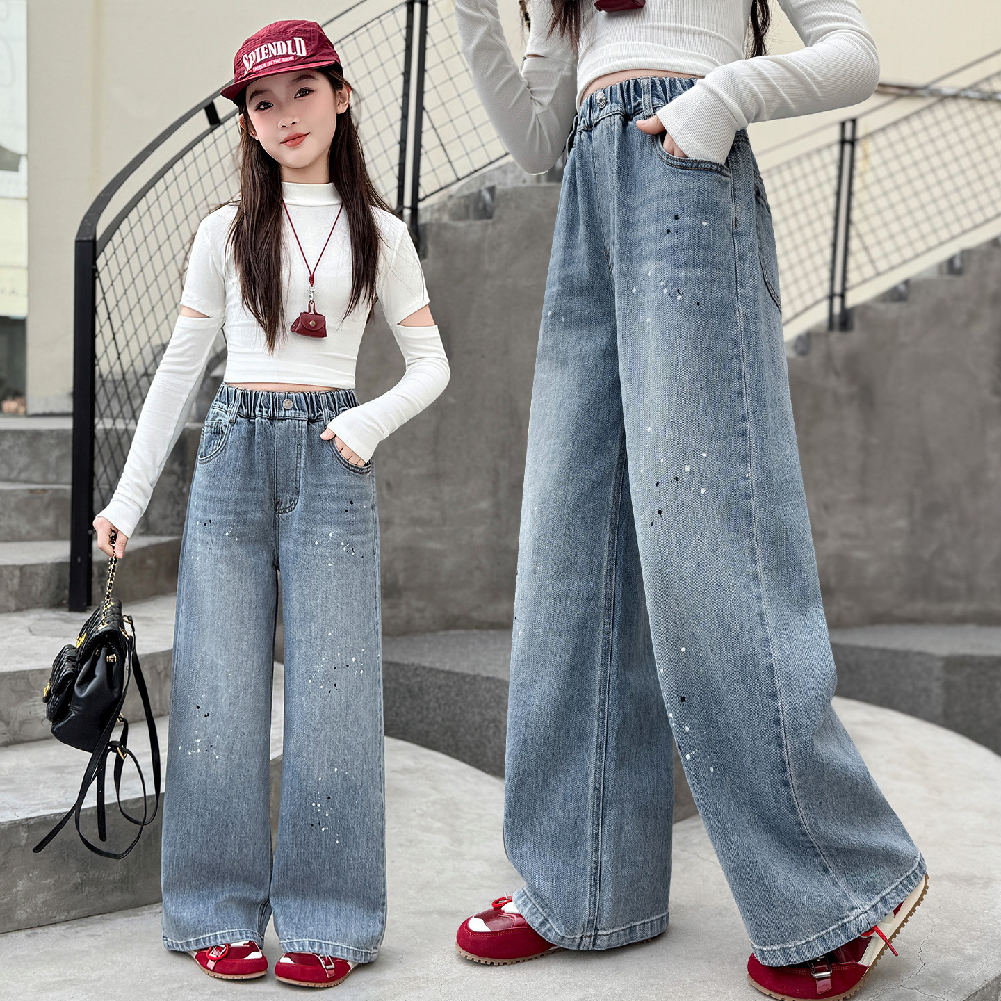 2026新款春装女童牛仔裤春秋韩版中大童百搭休闲直筒阔腿裤初中生