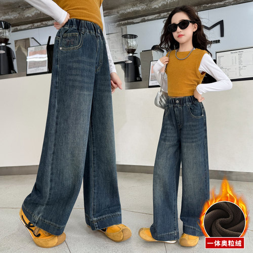 女童绣花蝴蝶结牛仔裤秋冬装