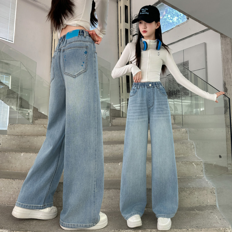 女童牛仔裤春秋装2026新款中大童洋气阔腿裤直筒裤初中生女孩长裤,童装/婴儿装/亲子装,儿童牛仔裤,淘宝优惠券,粉丝福利购,淘宝优惠卷