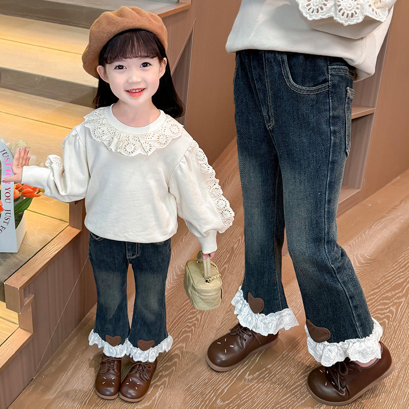 弹力女童花边牛仔喇叭裤春装2026新款中小童洋气微喇长裤宝宝裤子,童装/婴儿装/亲子装,儿童牛仔裤,淘宝优惠券,粉丝福利购,淘宝优惠卷