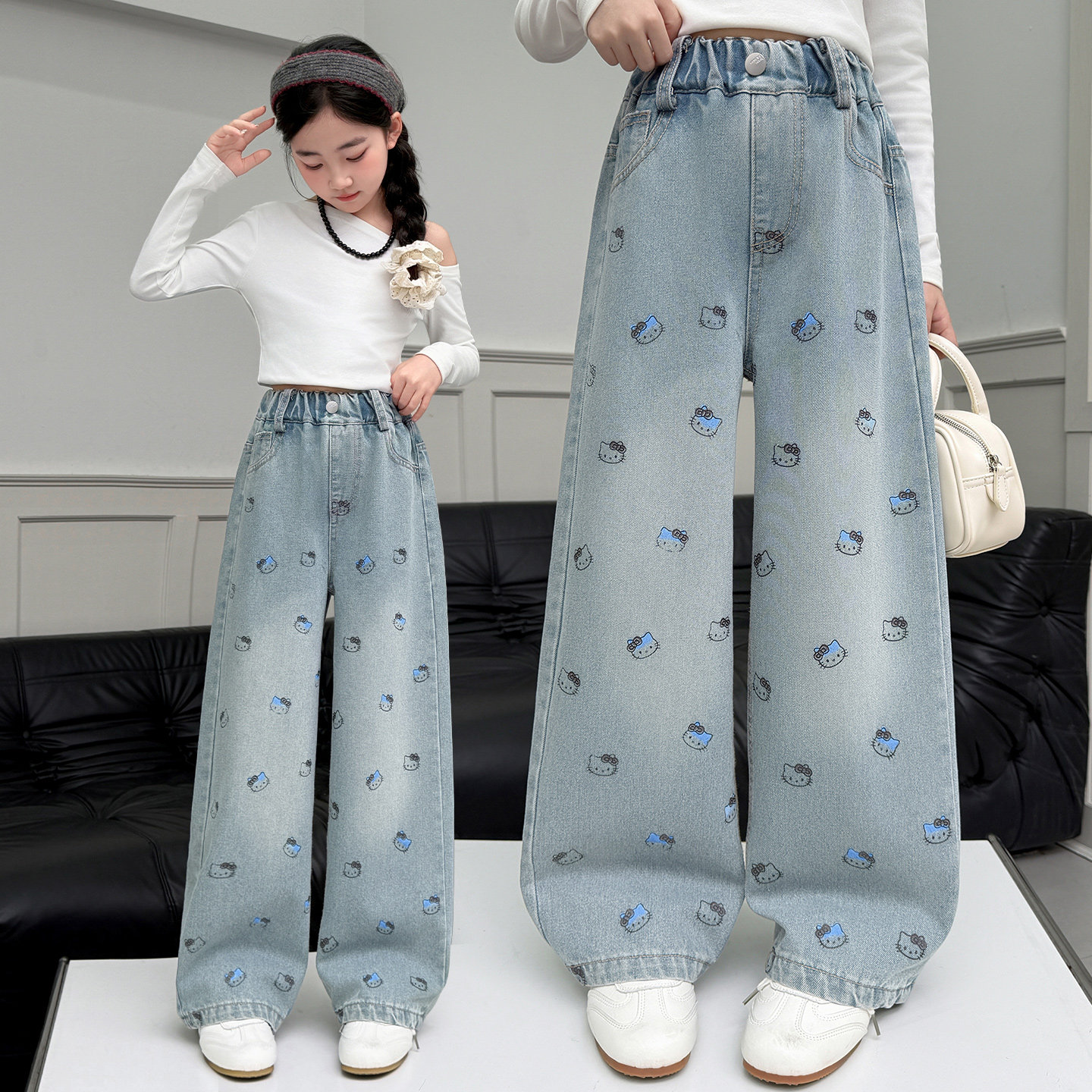 女童春装牛仔裤外穿2026春秋新款中大童宽松直筒阔腿裤初中生裤子