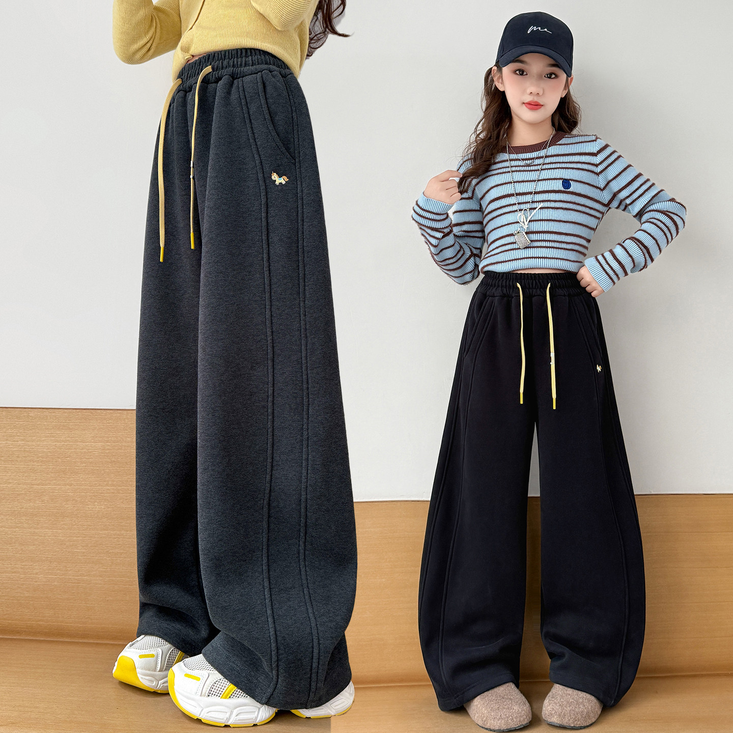 女童春秋款阔腿裤2026新款中大童宽松直通卫裤初中学生春装长裤子