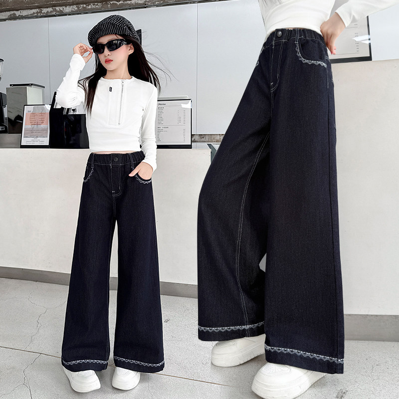 女童春装净色牛仔裤阔腿裤2026新款初中生宽松直筒长裤中大童裤子,童装/婴儿装/亲子装,儿童牛仔裤,淘宝优惠券,粉丝福利购,淘宝优惠卷